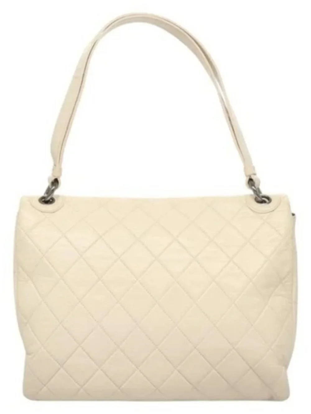 CHANEL Matelasse Shoulder Bag Lamb Skin White CC Auth 126364